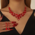 Luxurious ruby red crystal jewelry set with golden V-shaped necklace and teardrop earrings - Gold Red (02)