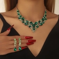 Luxury silver-tone jewelry set with emerald green crystals including necklace and earrings - Silver Green (02)