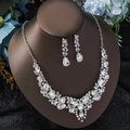 Silver jewelry set featuring luxury crystal necklace and teardrop earrings for wedding - Silver White (02)