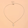 Minimalist silver cross necklace with thin chain and adjustable lobster clasp for women - Silver