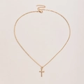 Minimalist gold alloy cross necklace with O-chain and lobster clasp for women - Gold