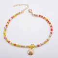 Buntes Boho-Perlen-Fußkettchen für Damen mit goldenem Muschel-Anhänger und verstellbarem Verschluss - Gold