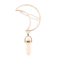 Détail de la barrette lune dorée avec un pendentif en cristal rose hexagonal - Opale Or