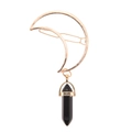Detail of crescent moon hair clip with black hexagonal crystal pendant on white background - Black Gold