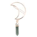 Detailed view of golden crescent moon hair clip with green hexagonal crystal pendant charm - Green Aventurine Gold