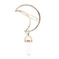 Detail of golden moon hair clip featuring a clear hexagonal crystal pendant drop - Clear White Gold