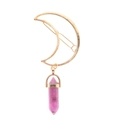 Detailed view of moon-shaped hair clip with purple hexagonal crystal pendant - Amethyst Gold