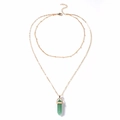Detail of double-layer gold chain with green hexagonal prism crystal pendant - Green Aventurine