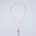 Double-layered gold necklace with heart pendant and white marble hexagonal prism charm - White Turquoise