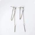 Elegant long tassel silver metal chain earrings with sleek bar pendant for women - Minimalist Long Bar Tassel Chain Style (E1149) / Silver