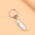 Portachiavi con prisma esagonale in marmo bianco e ornamento in argento a rilievo - Turchese Bianco