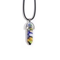 Detailed macro view of colorful millefiori crystal hexagonal pendant with silver clasp - Millefiori Glass