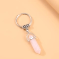 Portachiavi con cristallo di quarzo rosa esagonale e gancio in lega d'argento - Quarzo rosa