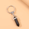 Portachiavi con cristallo esagonale nero lucido e ciondolo in rilievo argento - Nero
