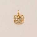 Minimalist 18K gold plated tiger pendant with micro-pave zirconia and Wang character - Tiger Style (32) / Gold