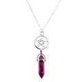 Lila sechseckige Kristallkette mit silbernem Pentagramm-Stern-Anhänger - Amethyst