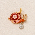 Miniatur 18K vergoldeter Schneckenanhänger mit roter Emaille und Zirkonia-Blumenanhänger - Schnecke