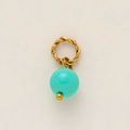 18K gold vacuum plated twisted rope circle pendant with turquoise green stone bead - Blue Round Bead Pendant