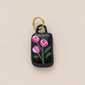 Detail of black envelope pendant with pink rose painting and 18K gold ring - No 6 Square Pink Flower