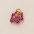 Detailed macro view of an irregular wave pendant with purple base and yellow flower prints - No.10 Pink Star