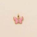 Colgante mariposa dorado con alas de esmalte rosa e incrustación de circón blanco - Mariposa Rosa