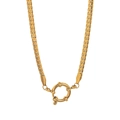 Collier chaîne serpent plate plaqué or 18 carats avec grand fermoir marin rond - Chaîne NK à Fermoir Marin 40+5cm