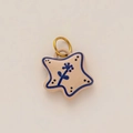 Star-shaped pendant in gold plated steel with hand-painted blue floral patterns - No.14 Blue Star