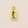 Colgante ovalado crema con patrón de pez azul y aro chapado en oro de 14K para bisutería - Oval Fish Pattern Pendant