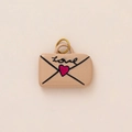 Detailed view of cream envelope charm with pink glitter heart and Love script in gold - Envelope Style (No.19)