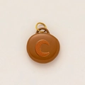 Chocolate brown enamel disc pendant with golden letter C and 18K gold plated ring - No.22 Oval Moon