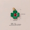 18K gold plated copper four leaf clover pendant with green enamel and ladybug detail - Ladybug Charm