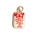 Pendentif rectangulaire en céramique blanche avec motif homard rouge et anneau doré - Homard Rouge