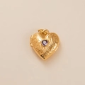 Detailed view of a vintage gold-plated heart locket featuring a purple zircon stone - Purple Zirconia Vintage Locket (Pendant Only (Without Chain)) / 12.2mm