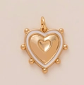 Ciondolo a cuore dorato con smalto bianco e bordo perlato per gioielli fai da te - Ciondolo A Forma Di Cuore In Platino