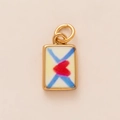 Detailed view of a gold-plated envelope pendant with blue cross lines and a red heart - Rectangular Envelope Pendant Only (Without Chain)