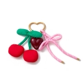 Sweet cherry bag charm with red fruit and pink bow on a golden heart clasp - Cherry Heart