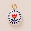 Pendentif tulipe rond en acier inoxydable doré 18 carats avec points bleus et émail - No. 4 Rose Tachetée Bleue Ovale
