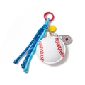 Baseball and tennis racket keychain with red carabiner and woven rope for bag charm - Baseball