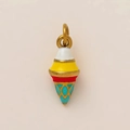 Detailed macro view of 18K gold plated mushroom charm with colorful enamel inlays - Ice Cream Pendant