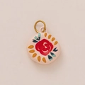 Pendentif rond artistique avec motif rose et anneau de connexion plaqué or 18 carats - Pendentif Uniquement (Sans Chaîne) - Rond Coloré
