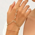Gouden handketting armband met ronde roze zirkoonstenen en verfijnde schakels - Ingelegde Edelsteenstijl (LS004-3)