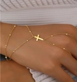Elegantes goldenes Handgelenkkette mit Kreuzanhänger und kleinen Goldperlen - Kreuz-Anhänger-Stil (LS004-7)