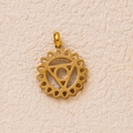 Macro view of 18K gold plated chakra symbol pendant showing intricate sunburst details - Triangle Wheel Style / Gold