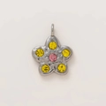 Polished silver five-petal flower pendant with yellow and pink rhinestones - Flower Pendant No. 16