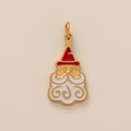 Nahaufnahme von Weihnachtsmann-Anhänger mit rotem Emaille-Hut und 18K Vergoldung - Weihnachtsmannform / Gold