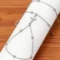 Silberne Gliederkette mit glattem Kreuzanhänger und Perlen auf Displayrolle - Silbernes Kreuz-Stil (LS004-8)