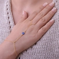 Goldenes Handkettenarmband mit blauer Evil Eye Perle und Fingerring für Damen - Böses Auge Stil (LS004-20)