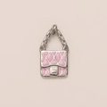 Detail of pink quilted handbag charm in stainless steel with silver chain handle - Women's Bag