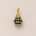 Detalle del colgante de gota en metal dorado con esmalte verde y puntos de colores 3D - Colgante de Navidad Dorado Brillante