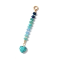 Portachiavi con perle blu e verdi, ciondolo a cuore in turchese e gancio dorato - Ciondolo Borsa Cuore Blu